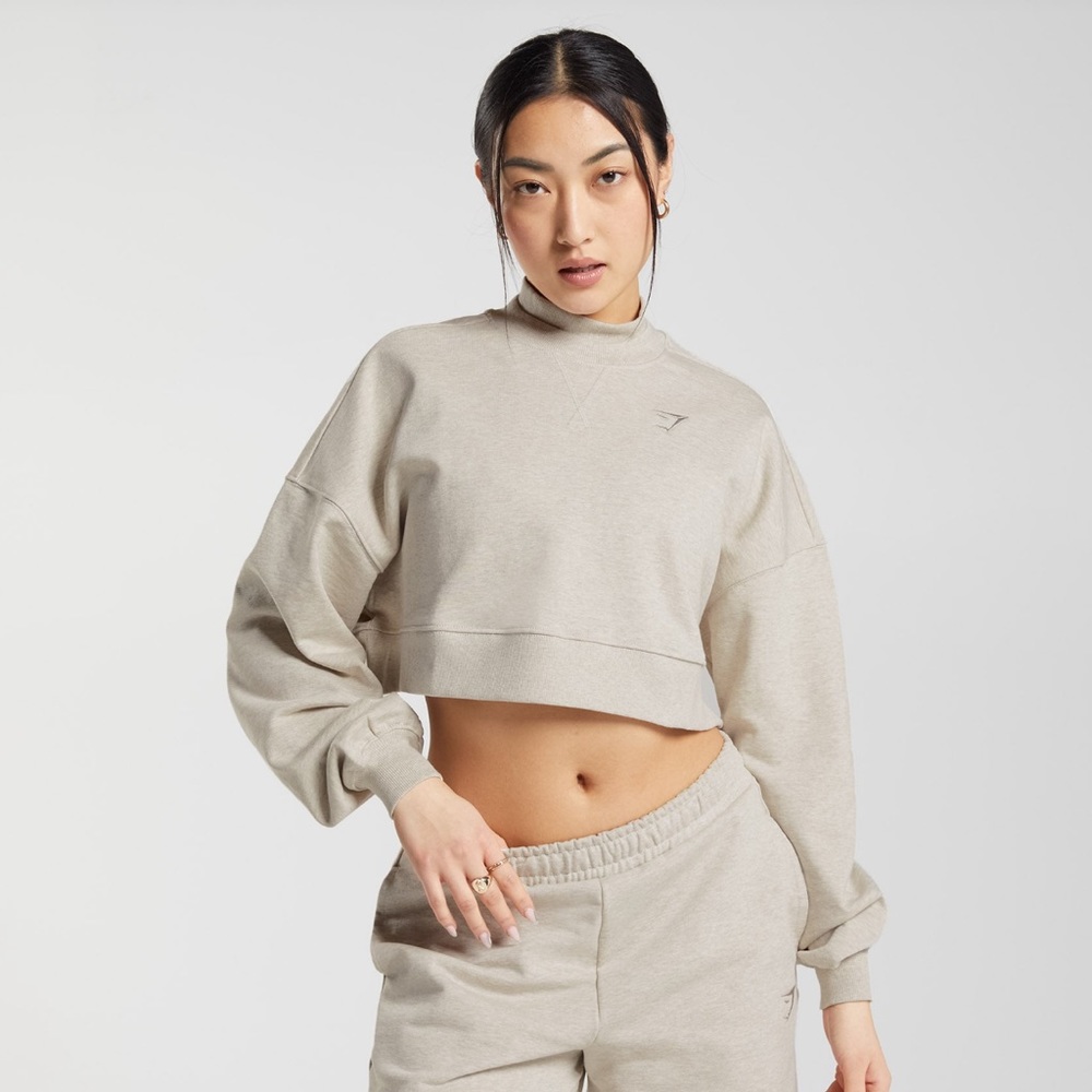 Gymshark Rest Day Sweats Cropped Pullover - Sand Marl